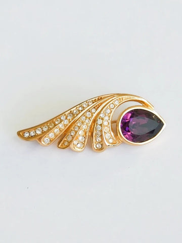 Christian Dior purple rhinestones feather brooch (vintage)
