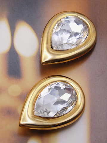 Vintage Butler & Wilson gold and crystal teardrop earrings | on slowness