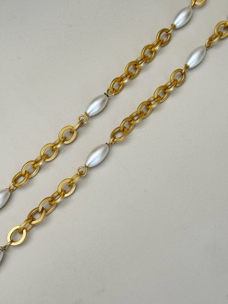 CHANEL golden chain with glass pearls long necklace, circa 1996