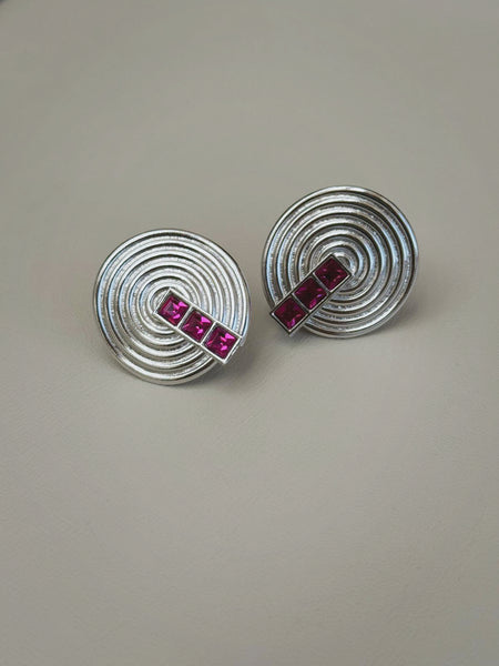 YSL Round Metal Earrings with Pink Crystals