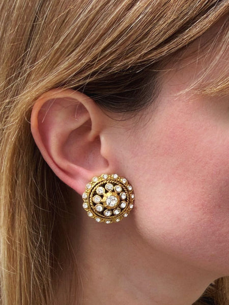 CHANEL Button Earrings with Crystals (Vintage), Circa 1970s