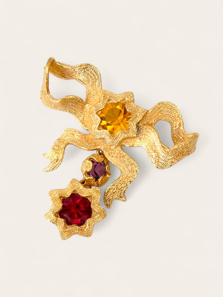 YSL Yves Saint Laurent golden raffia bow dangling brooch (Vintage)