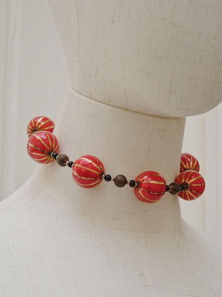 Red porcelain beads necklace (Vintage)
