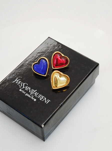 Vintage Yves Saint Laurent Rive Gauche Set of 3 Heart Pins | on slowness