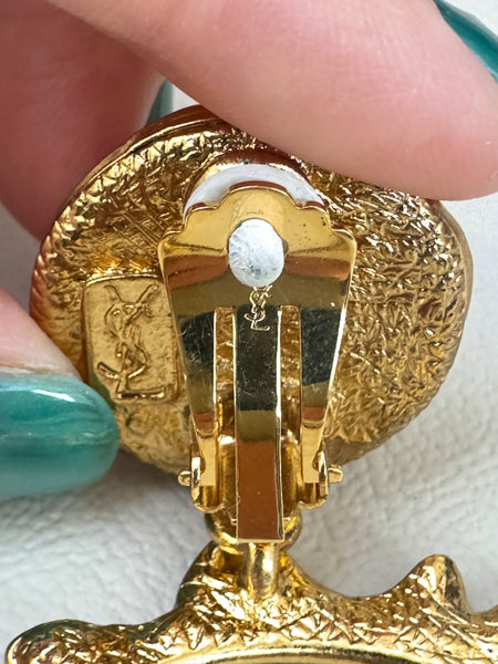 YSL Golden Hoops Earrings with Shimmery Faux Pearls (Vintage)
