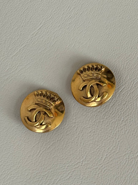 Chanel Gold Plated Crown Earrings