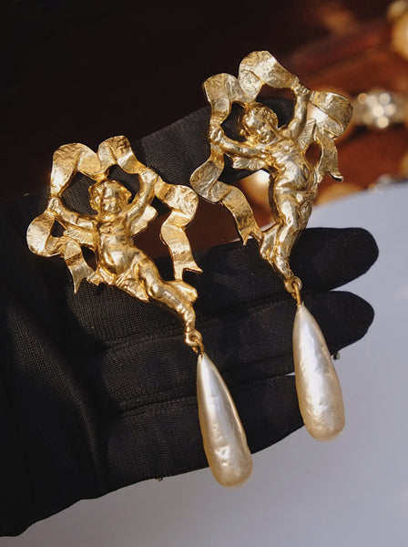Butler & Wilson Massive Angels with pearls earrings (Vintage)
