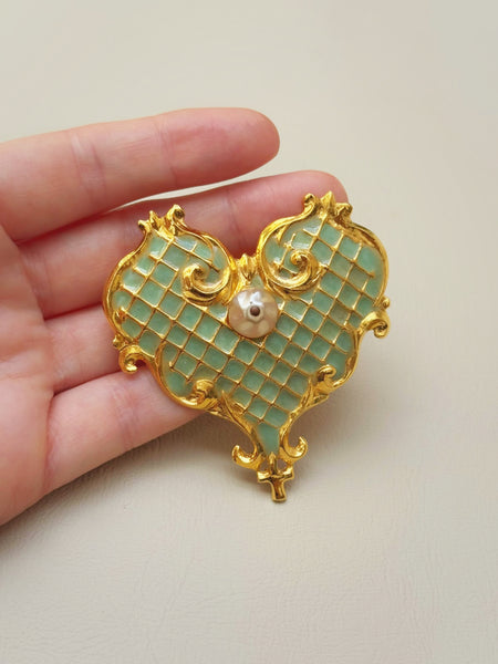 Christian Lacroix Enameled Heart Brooch  (Vintage)