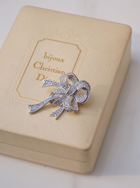Chr Dior Crystal-Encrusted Bow Ribbon Brooch (Vintage)