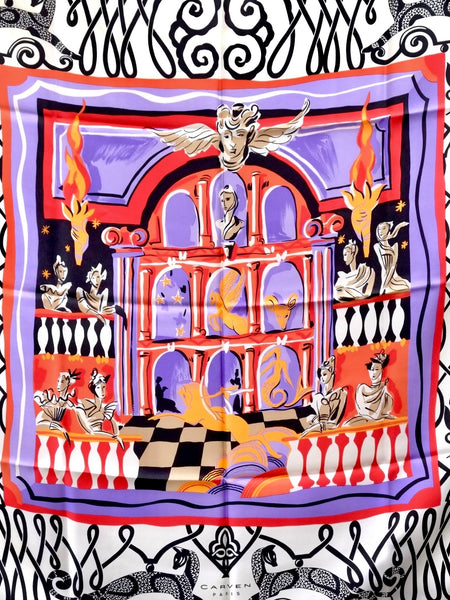 Carven Paris Theatrical Scene silk scarf (vintage)