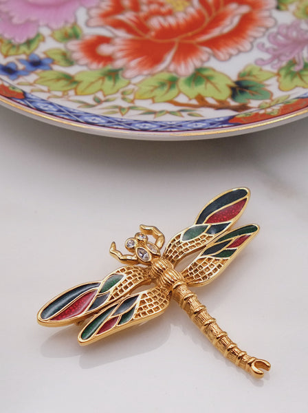 Chr Dior multi-colour enamel dragonfly brooch (vintage)