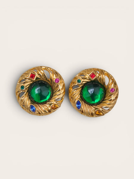 YSL Green Jelly Earrings with Colourful Crystals