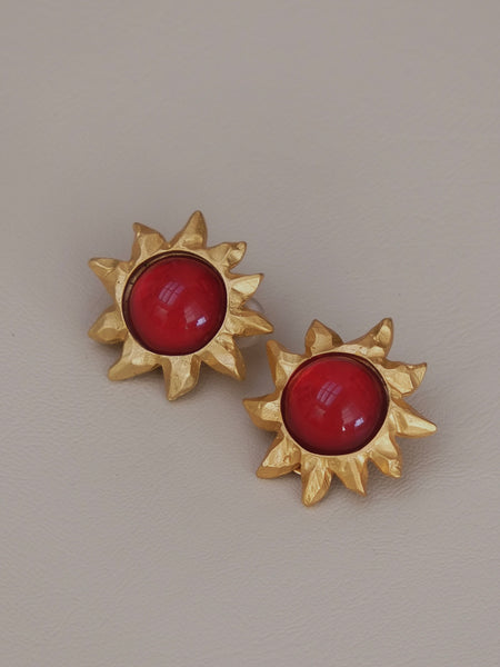 Edouard Rambaud Red glass SunBurst Earrings (Vintage)