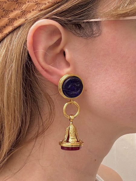 Chanel Drops Gripoix Glass Cherry Cobalt, circa 1993