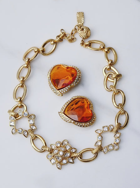 YSL Yves Saint Laurent orange hearts earrings (Vintage)