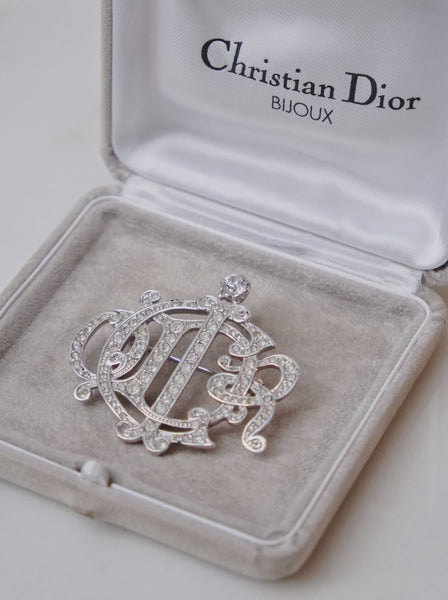 Chr Dior logo brooch embellished with rhinestones (Vintage)