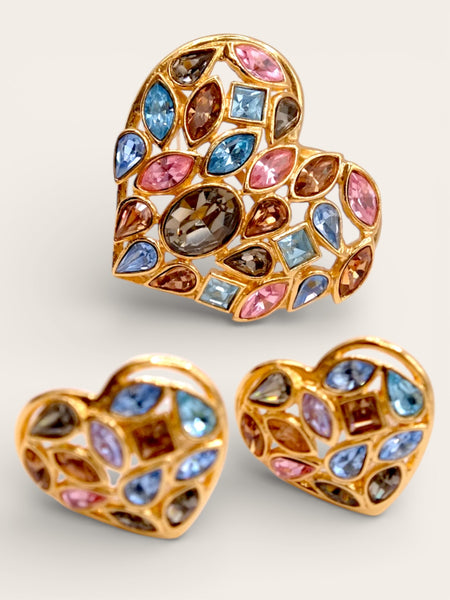 YSL Crystalized Aphrodite hearts earrings and brooch (vintage)