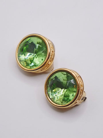 Givenchy green crystals clip on earrings (vintage) ｜ on slowness