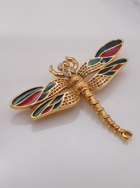 Chr Dior multi-colour enamel dragonfly brooch (vintage)