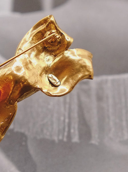 YSL Yves Saint Laurent raffia bow crystal brooch (Vintage)