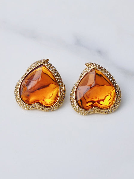 YSL Yves Saint Laurent orange hearts earrings (Vintage)