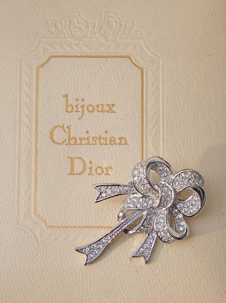 Chr Dior Crystal-Encrusted Bow Ribbon Brooch (Vintage)