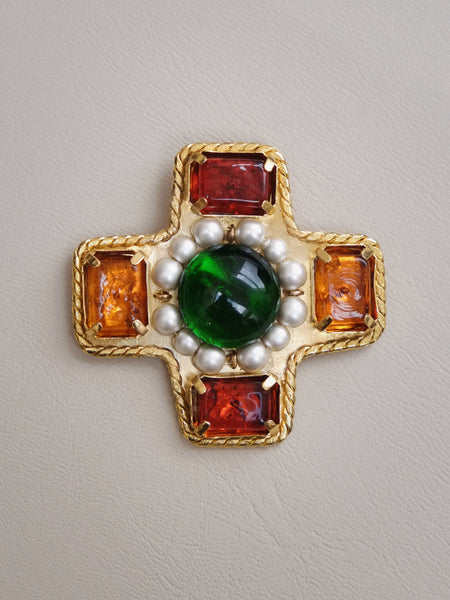 CHANEL gripoix glass cross brooch (vintage)