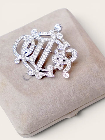 Chr Dior logo brooch embellished with rhinestones (Vintage)