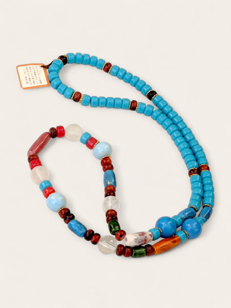 YSL multi-colour glass and hand-painted ceramic beads long necklace (vintage)