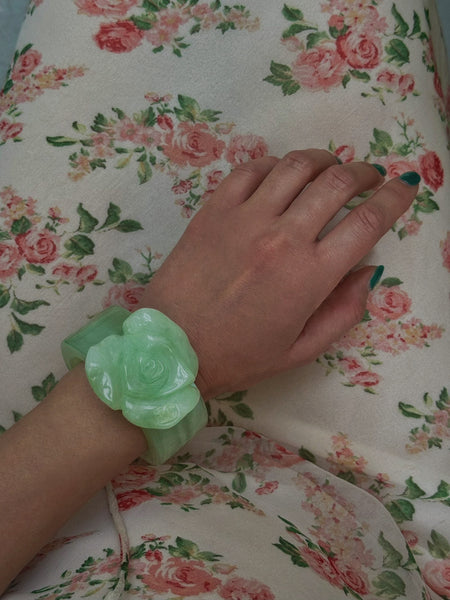 CHANEL faux jade camellia flower bangle (vintage)