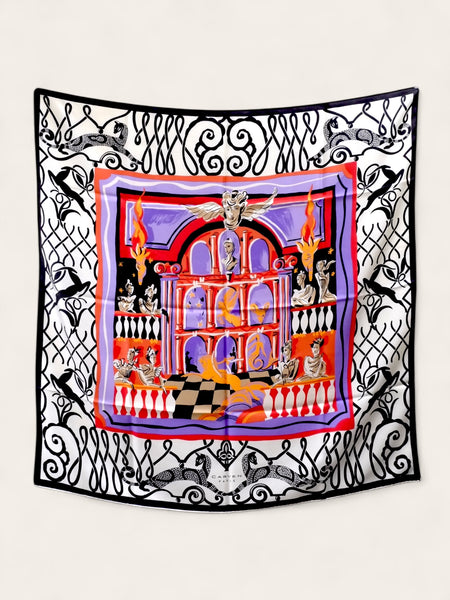 Carven Paris Theatrical Scene silk scarf (vintage)