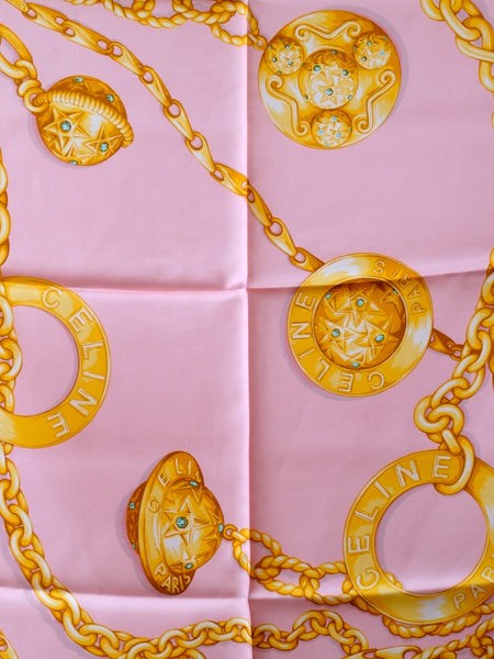 Celine iconic golden logo globe celestial stars silk scarf (vintage)