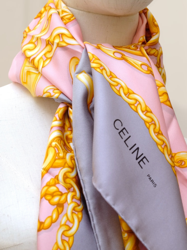 極美品 ☆CELINE☆ スカーフ 大判 花 ロープ タッセル シルク レッド