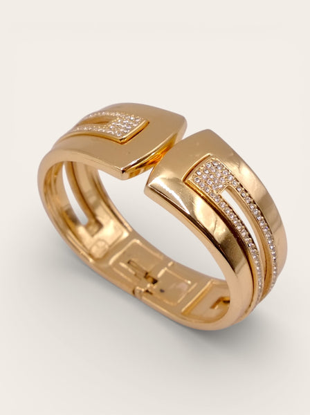Chr Dior gold-tone with crystals cuff bangle (vintage)