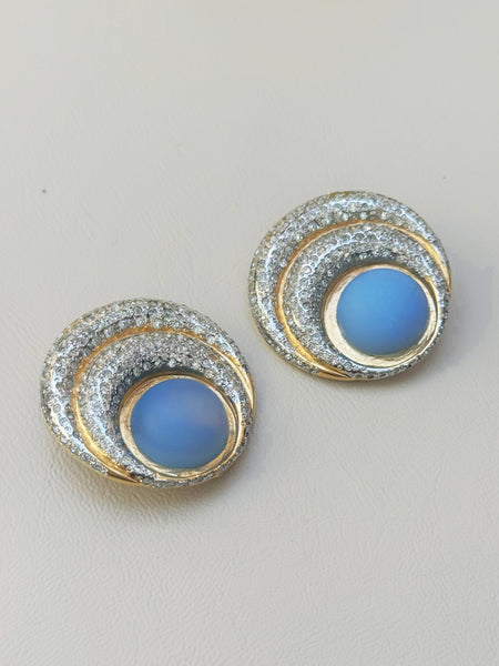 Valentino Blue Cabochon Large Earrings (Vintage)