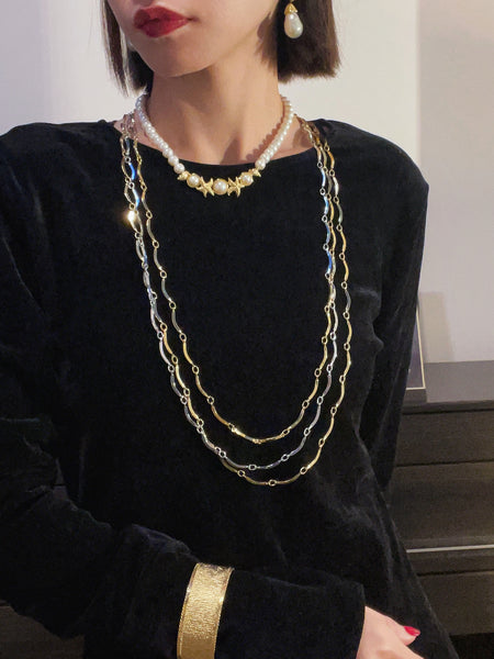 Pre-owned vintage YSL long chain golden and silver necklace | on slowness