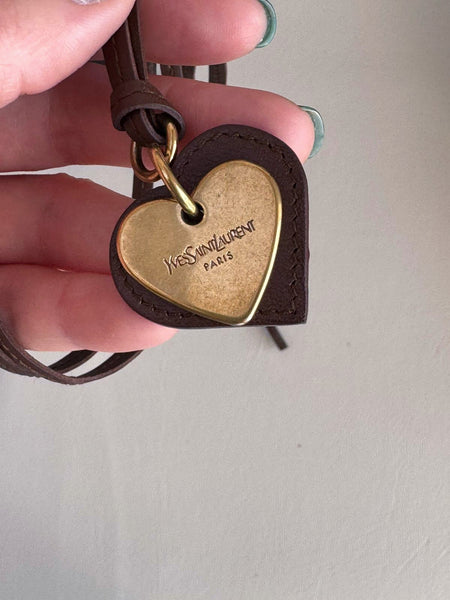 YSL brown heart pendant leather necklace