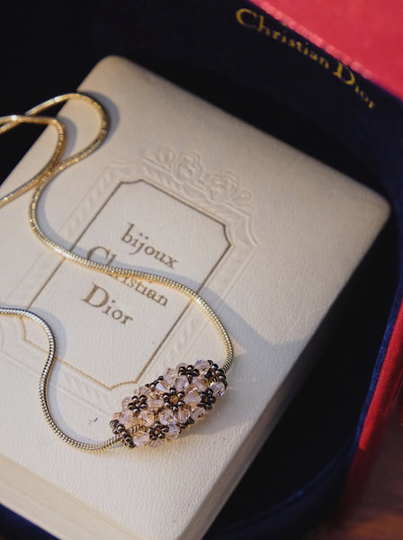 Chr Dior champagne beaded crystal cluster necklace (Vintage)