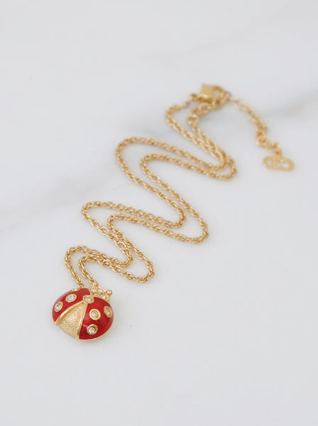 Chr Dior Red Ladybug Pendant Necklace (Vintage)