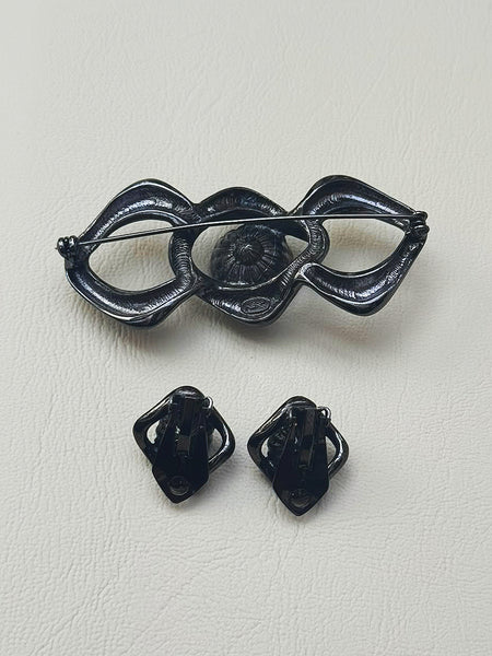 YSL Green Crystals Earrings and Brooch (Vintage)
