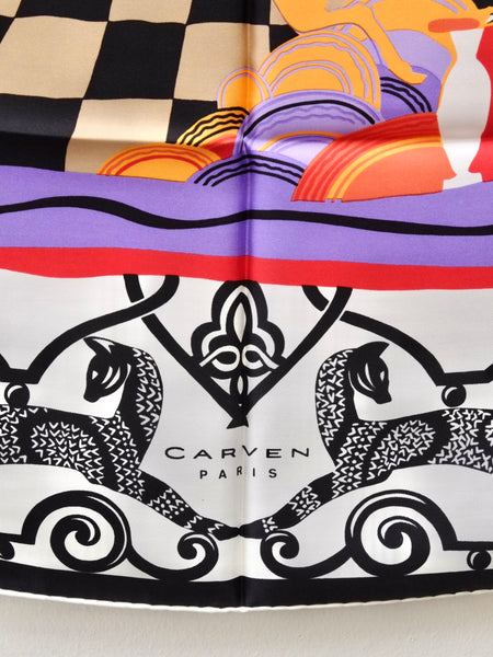 Carven Paris Theatrical Scene silk scarf (vintage)