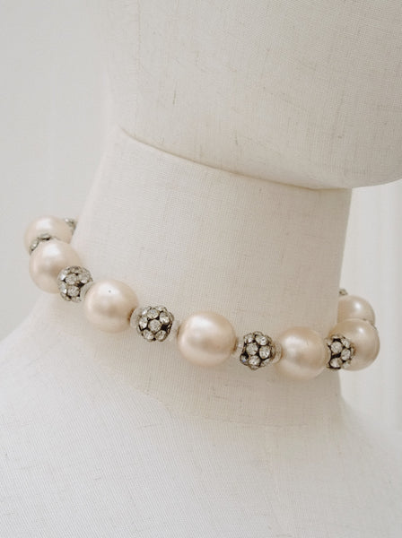 Old glass beads with faux pearls choker Necklace (vintage)