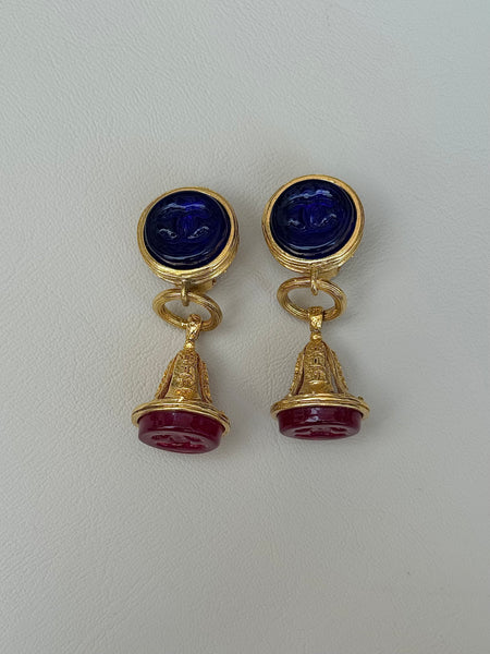 Chanel Drops Gripoix Glass Cherry Cobalt, circa 1993