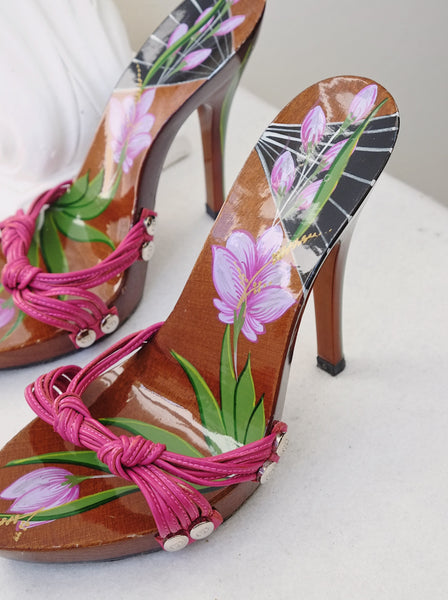 Dior by John Golliano handpained wood sandals (Vintage)