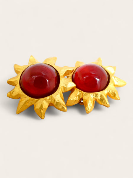 Edouard Rambaud Red glass SunBurst Earrings (Vintage)