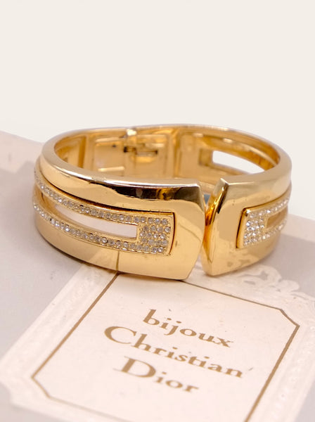 Chr Dior gold-tone with crystals cuff bangle (vintage)
