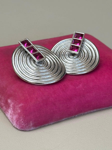 YSL Round Metal Earrings with Pink Crystals