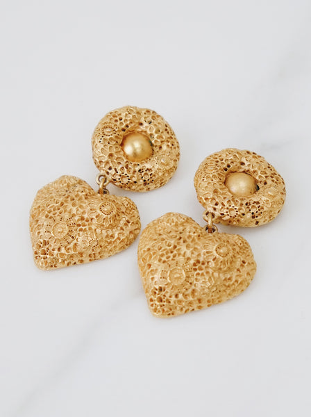 Rochas Paris lava hearts massive earrings (Vintage)