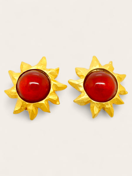 Edouard Rambaud Red glass SunBurst Earrings (Vintage)