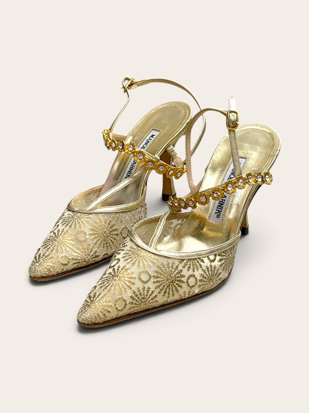 Manolo Blahnik golden embroidery high heel (Vintage)